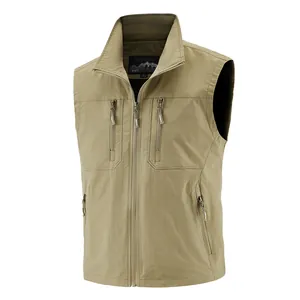 Men's Outdoor Utility Vest Multi-Pocket Casual Fishing Vest Lightweight Breathable Stand Collar Waistcoat Sleeveless Top
