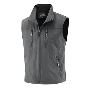 Men's lightweight outdoor fishing vest with multiple zipper pockets for utility workwear.
