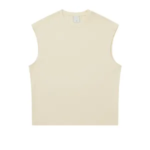 Premium 270g heavy cotton oversized sleeveless tank top in cream for street style