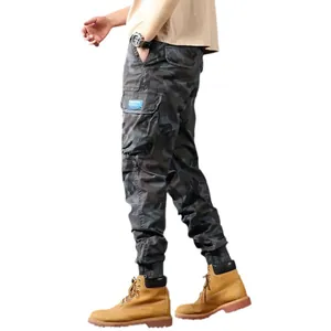 Men's camouflage cargo jogger pants with multiple pockets and washed cotton finish