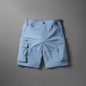 Light blue men's quick-dry cargo shorts with multi-pocket design for hiking and camping