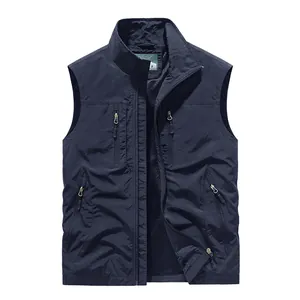 Heren Outdoor Utility Vest Fleece Gevoerd Omkeerbaar Multi Zakken Opstaande Kraag Vissen Fotografie Werkjas Voor Winter