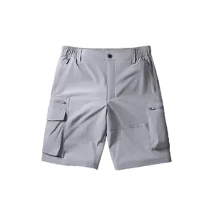 Grey quick-dry cargo shorts for men with multiple utility pockets