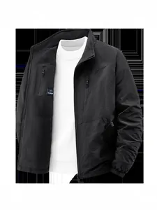 Men's reversible fleece-lined jacket with stand collar for outdoor windproof warmth
