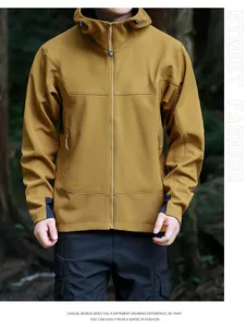 Veste à capuche softshell kaki haut de gamme pour hommes avec détails de fermeture