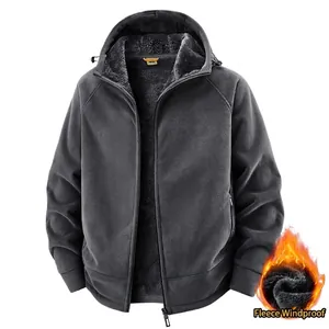 Men Plus Size Hooded Fleece Jacket Heavyweight Thermal Zip Up Hoodie With Multi Pockets Winter Warm Polar Fleece Coat