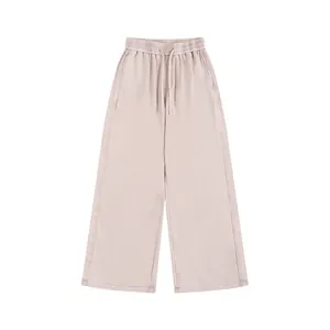 Men's washed distressed 360G heavy fleece wide-leg sweatpants in pale pink color