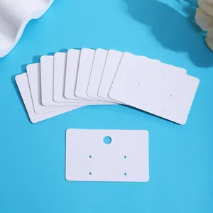 Set of blank white rectangular earring display cards for professional jewelry packaging