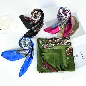 Fashionable bright satin silk scarf set featuring colorful paisley patterns for a stylish look