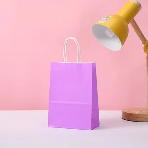Simple purple kraft paper gift bag with white rope handles for DIY packaging