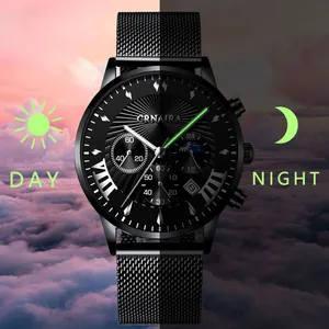 CRNAIRA men's waterproof business quartz watch featuring luminous hands and mesh strap
