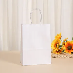 Sac cadeau minimaliste en papier kraft blanc avec poignées torsadées pour les fêtes