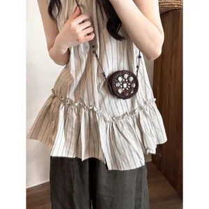 Bolso Bandolera Mini Octogonal Vintage de Cáscara de Coco Estilo Étnico Nylon Tejido Pequeño Monedero para Mujer Bolso Casual