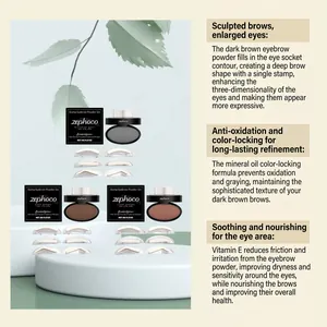 Product feature overview of Zephoco stamp eyebrow powder set in three versatile shades