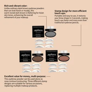 Waterproof eyebrow powder stamp set with templates in three shades for natural brow shapes
