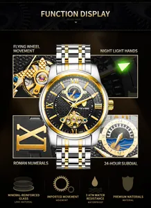 Detailed features of TEVISE men's automatic mechanical watch with moon phase