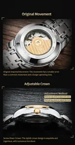 Detailed macro view of TEVISE automatic watch movement and screw-down crown design
