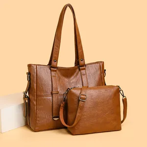 Women Large Capacity PU Leather Tote Bag Retro Commuting Handbag Shoulder Crossbody Bag Set For Office Daily Daily Use