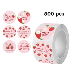 500 pcs strawberry thank you stickers roll for baking cake sealing and party favors
