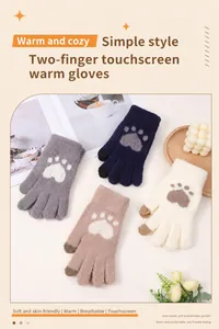 Gants tricotés tactiles avec motifs de pattes mignons en quatre couleurs