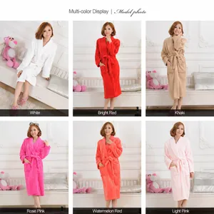 Albornoces de franela suave en varios colores, incluidos blanco, rojo y rosa para casa