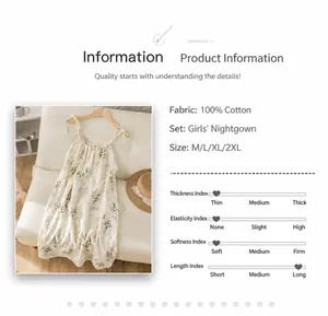 Product info of floral cotton gauze nightgown with fabric, size, and style parameters.