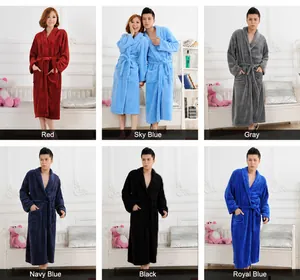 Albornoces de franela cálidos para parejas en varios colores, como azul, gris y marino