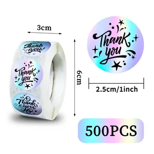 Holografische Laser Dankeschön Aufkleber Rolle Runde Dekorative Etiketten Für Geschenkverpackung Versiegelung Hochzeit Party Geschäft Dekor