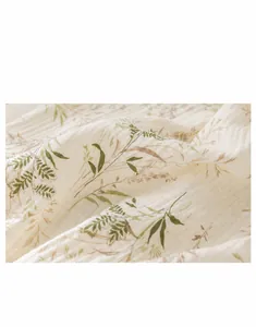 Macro view of the floral pattern on soft and breathable double-layer cotton gauze fabric