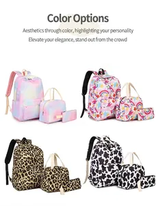 Vista dettagliata delle quattro opzioni di pattern a colori per questo set di zaini scuola