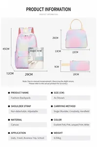 Specifiche del set 3 pezzi zaino con borsa pranzo e astuccio per matite