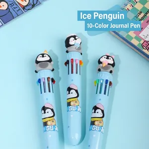 Stylo à Bille Mignon 10 Couleurs Animal de Dessin Animé en Plastique Stylo d'Écriture Multifonction pour Écoliers et Bureau