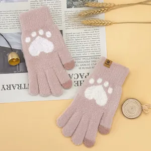 Niedliche rosa Strickhandschuhe mit Katzenpfote und Touchscreen-Funktion für kalte Tage