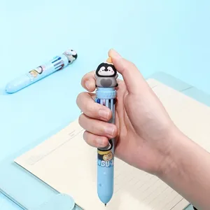 Stylo à bille multicolore 10-en-1 pingouin mignon pour étudiants et journalisation