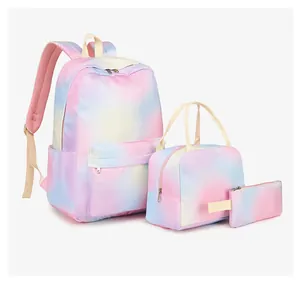 Juego de mochila escolar de 3 piezas con mochila degradada, bolsa de almuerzo y estuche.