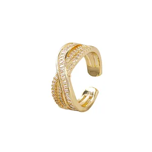 Elegant 18K gold plated copper ring with shimmering cubic zirconia stones for women