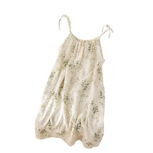 Floral print slip nightdress in breathable double-layer cotton gauze fabric for summer