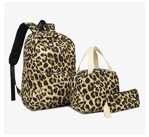 Set de 3 piezas con estampado de leopardo: mochila, bolsa de almuerzo y estuche