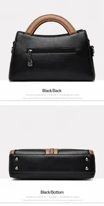 Detailansicht der schwarzen Handtasche mit Rückentasche und Bodenstollen-Design.