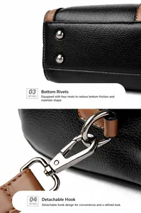 Detailansicht der Bodennieten und des abnehmbaren Hakens der Damenhandtasche
