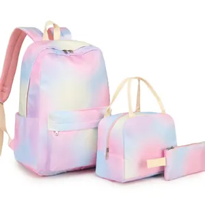 Σετ σχολικής τσάντας 3 τεμαχίων pastel tie-dye με τσάντα φαγητού και κασετίνα