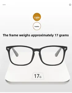Close-up of lightweight black square glasses frame weighing approximately 17 grams