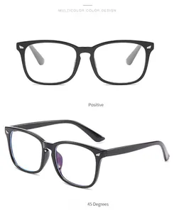 Detailed view of black square anti-blue light glasses with silver wing accents