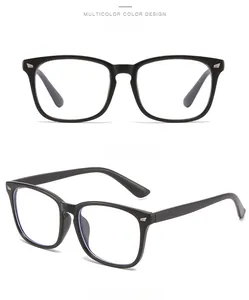 Fashionable black square anti-blue light glasses with decorative silver wing details