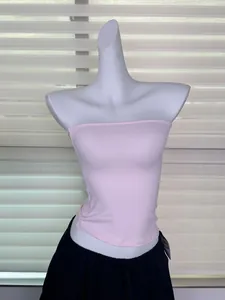 Sexy pink elastic tube top strapless skin-friendly sports base layer for women top