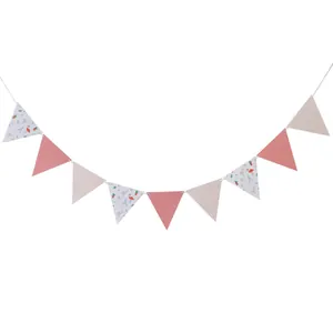 Decorative pink flamingo and cactus pattern triangular bunting banner for birthday party