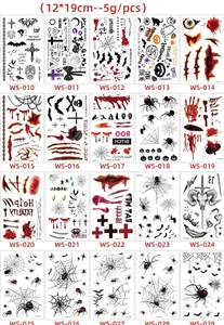 Detailed view of 20 Halloween temporary tattoo sheets featuring realistic scars and spiders