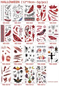 Detailed collection of Halloween temporary tattoo stickers with scar and horror designs