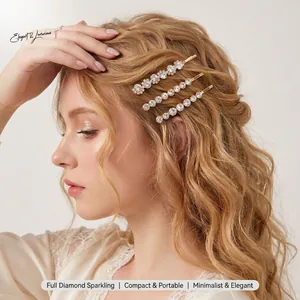 Gold Metal Rhinestone Bobby Pins Sparkly Crystal Hair Clips Ins Style Hair Barrettes For Women Wedding Party Accessories