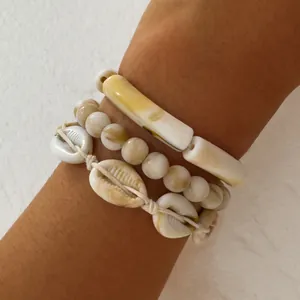 Bohemian Ethnic Bracelet Natural Shell Resin Acrylic Beads Marble Texture Summer Beach Jewelry For Men